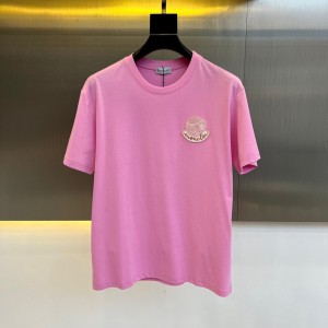 Moncler蒙口精品2024春夏粉色男士立體彩色logo刺繡元素圓領短袖T恤衫
