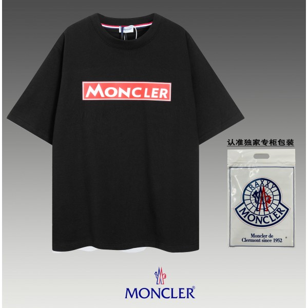 Moncler蒙口精品2024新款夏季黑色圓領短袖T恤男女同款