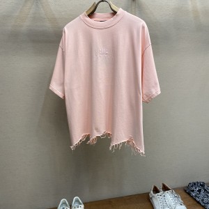 Balenciaga巴黎世家高仿服飾BLCG 24SS新款粉色大破壞小刺繡流蘇短袖T恤男女同款