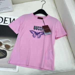 Gucci古馳高仿服飾爆款2024新品粉色印花圓領TEE短袖