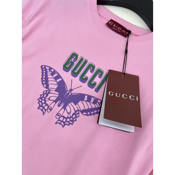 Gucci古馳高仿服飾爆款2024新品粉色印花圓領TEE短袖