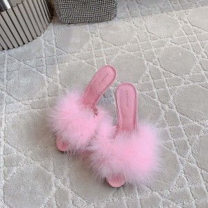 Balenciaga巴黎世家高仿鞋子新款粉色羽毛高跟女士拖鞋