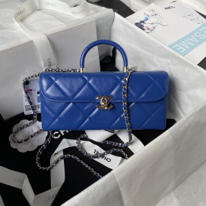 Chanel香奈兒高仿大牌包包秋冬新品挎包手提包藍色AS4471