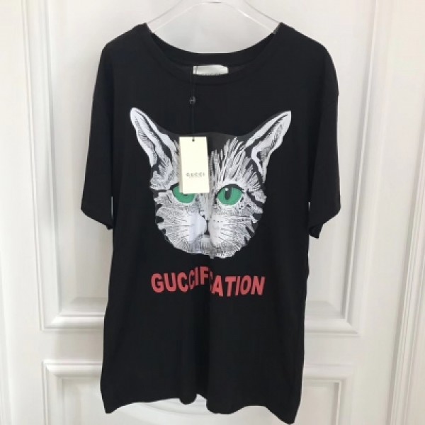 Gucci古馳18春夏大貓咪印花圖案oversize短袖 SML XL