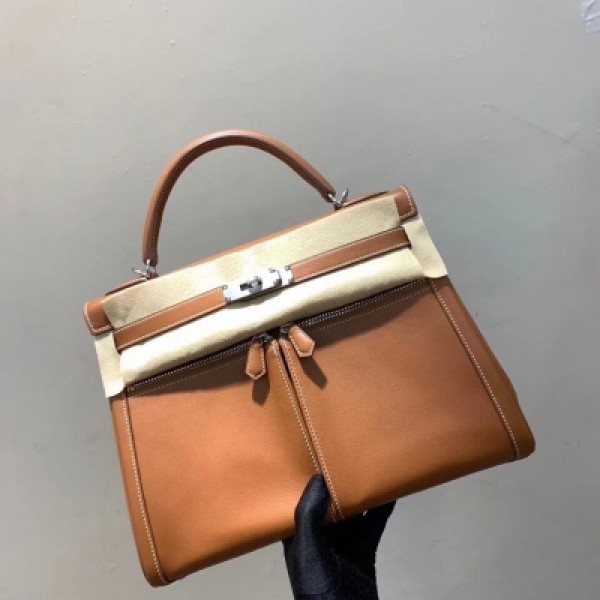 愛馬仕Hermes Kelly Lakis 32cm 法國頂級Swift皮 37 Gold 金棕 銀扣 頂尖工藝 手縫蠟線