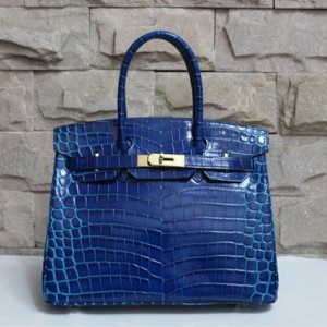 Hermes愛馬仕 Birkin35和30鱷魚紋單肩手提包 高檔時尚女包 HB48521深藍色