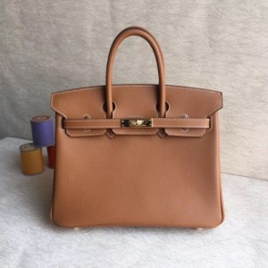 愛馬仕Hermes Birkin25cm 頂級epsom皮全工藝機縫蠟線 細節完美【淺啡】