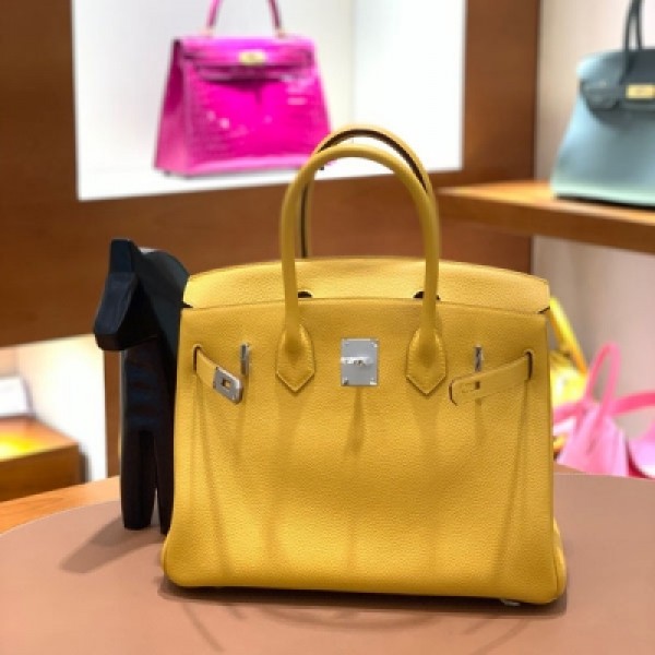 HERMES愛馬仕 togo 9D琥珀黃 Birkin 30銀扣