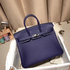 HERMES愛馬仕 Birkin 25cm Togo M3水墨藍 銀扣