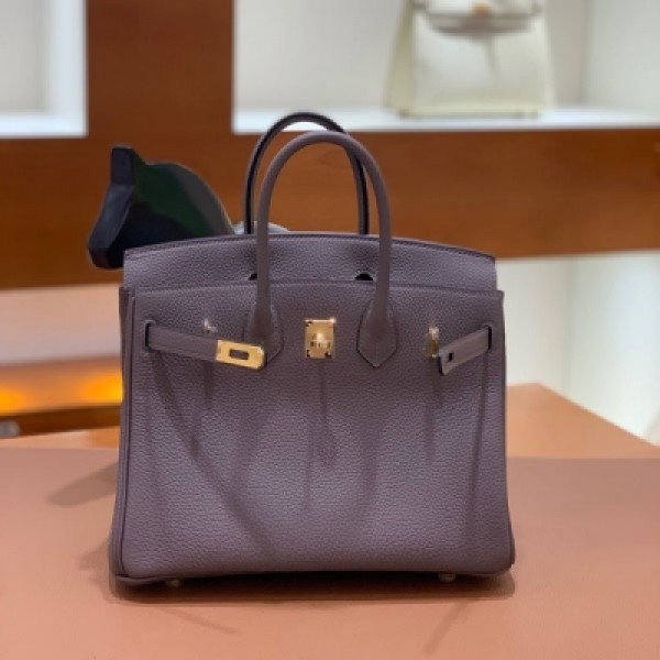 HERMES愛馬仕 togo 8F錫器灰 Birkin 25 金扣