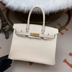 Hermes愛馬仕 Birkin 30cm 進口原版Epsom皮，  手工配進口蠟線 原廠五金 【奶昔白】金扣！每一個環節都力求完美 細節完美無瑕