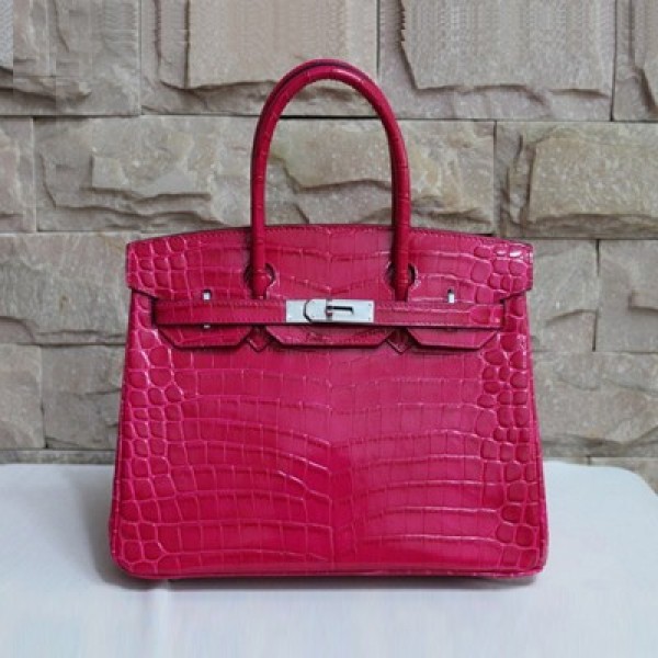 Hermes愛馬仕 Birkin35和30鱷魚紋單肩手提包 高檔時尚女包 HB48521玫紅